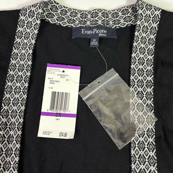 NWT Evan Picone Black Cardigan with Patterned Trim Size 2XL - Picture 4 of 8